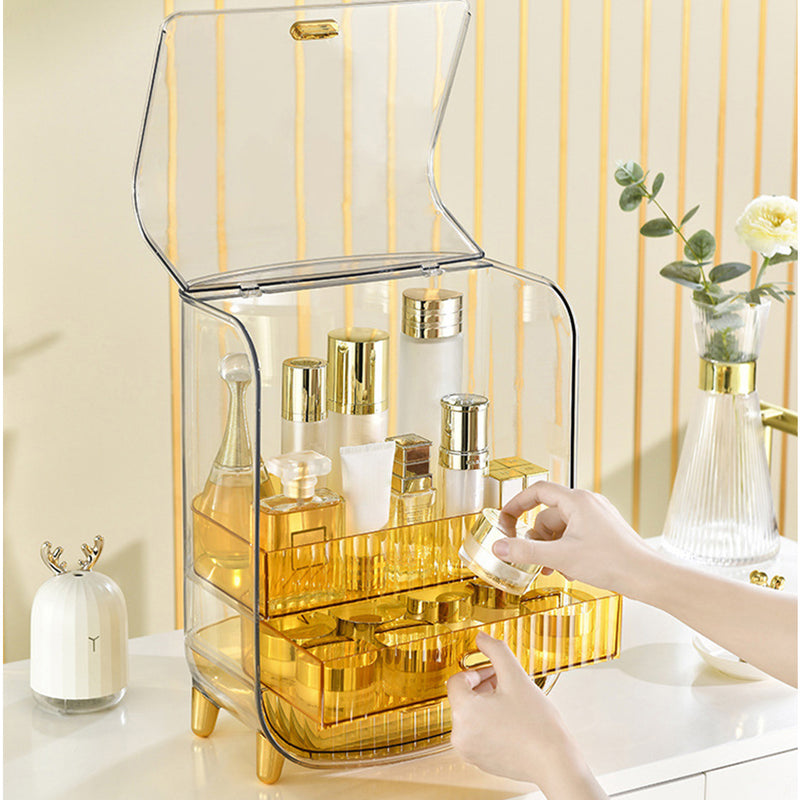3 Tier Transparent Abs Cosmetic Storage Organizer With Drawers Golden Yellow