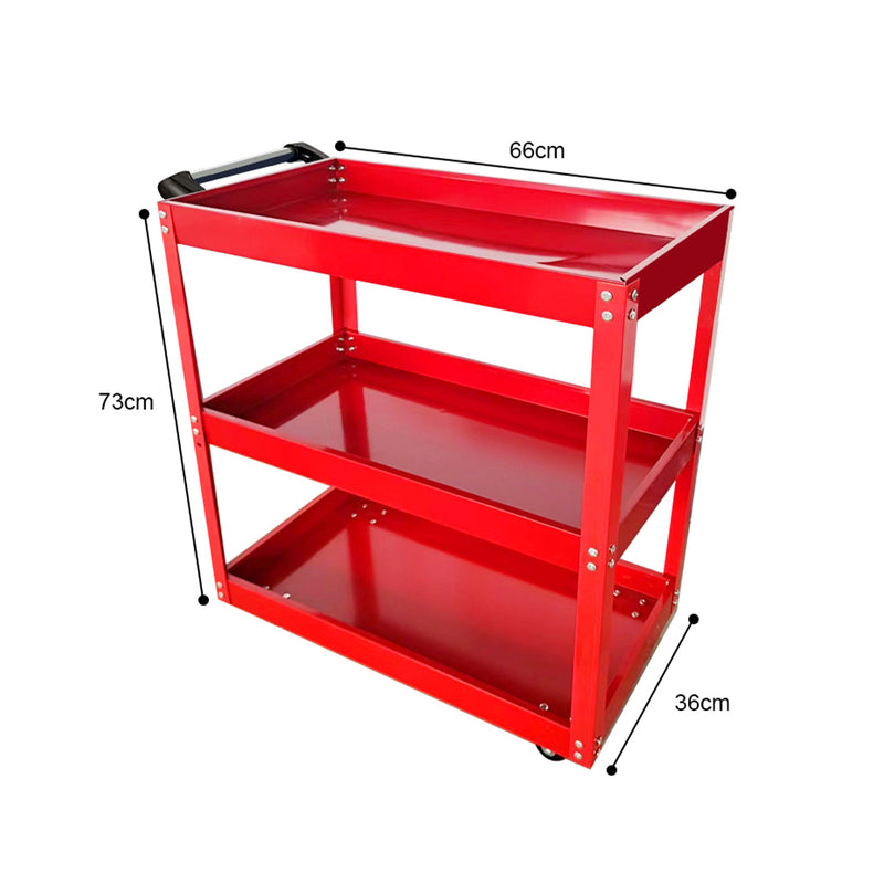 3 Tier Mobile Tool Cart Cold Rolled Steel 66x36x73cm 50kg Each Red
