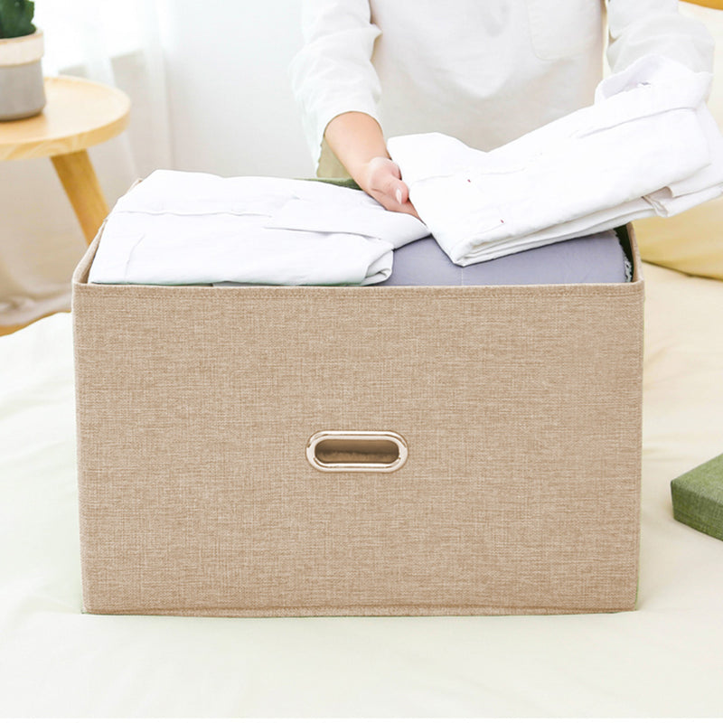Large Foldable Canvas Storage Box Beige Clothes Basket Organizer 50x35x31cm