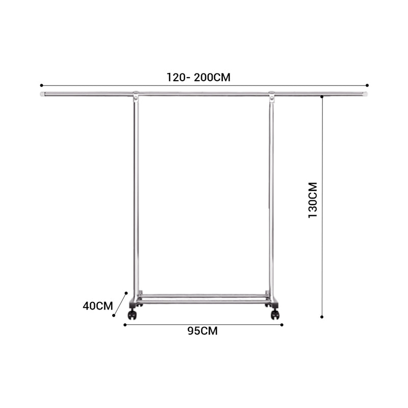 Floor Standing Stainless Steel Clothes Rack 200cm Portable with Wheels Indoor Outdoor