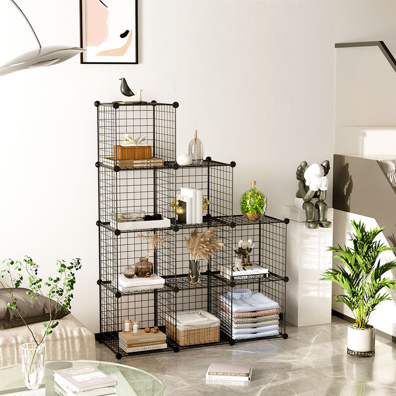9 Cube 3 Column Iron Wire Mesh Storage Organizer Black 110.5x37x146cm Modular