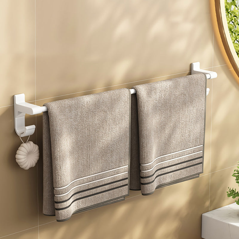 Wall Mounted Aluminum Double Pole Towel Rack 52cm White Rust Proof With Hooks