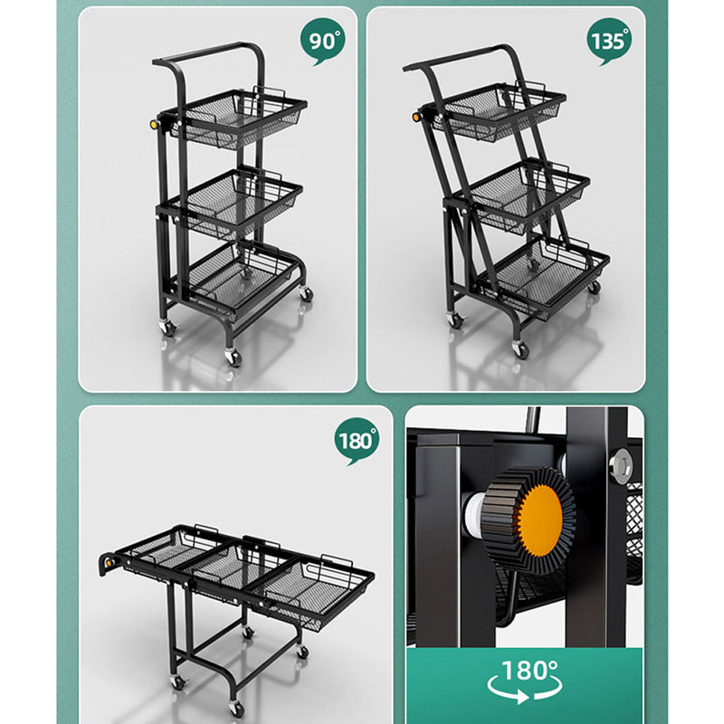 2X Kitchen Cart Carbon Steel Adjustable 3 Tier Shelves Black with Wheels
