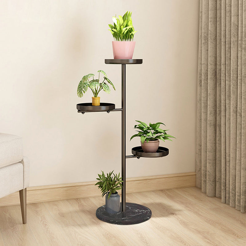 2X 3 Tier Metal Round Plant Stand With Marble Base Black 32x22x88cm