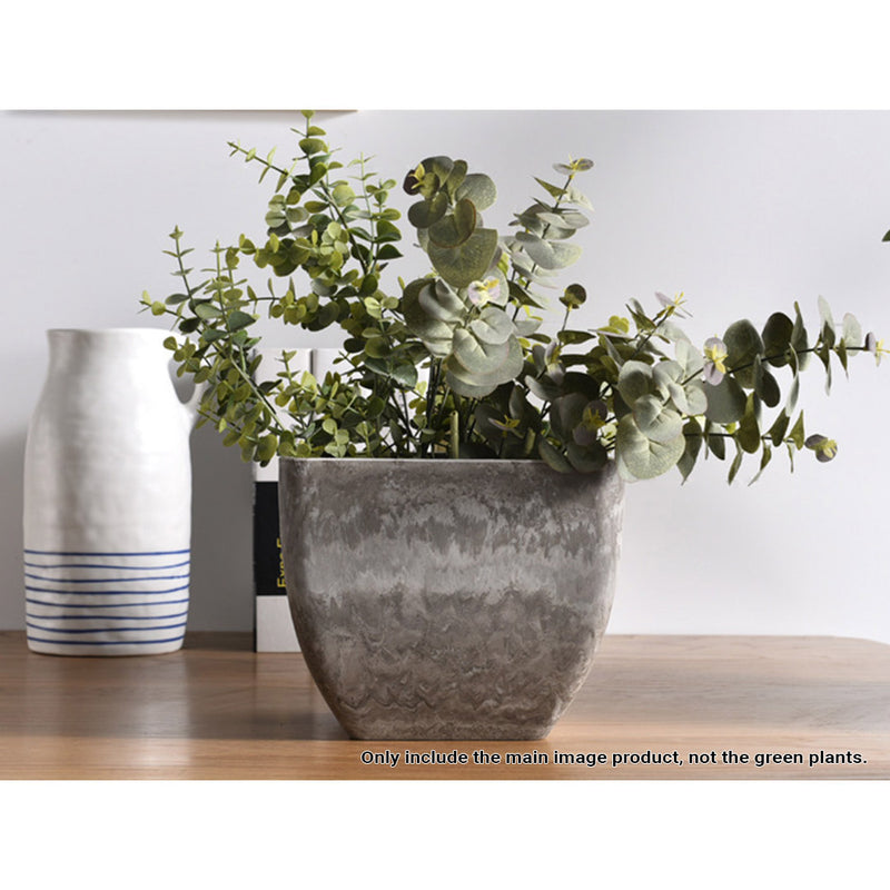 27cm Square Resin Planter Rock Grey Concrete Look Tapered Indoor Home Office