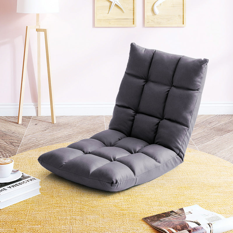 5 Position Adjustable Floor Recliner Air Leather 106x46x10cm Grey Foldable Seat