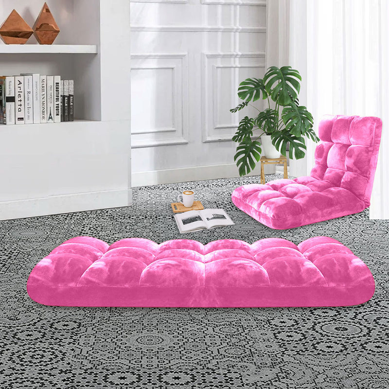 2X Folding Floor Recliner Cushion 6 Position Memory Foam 108x53x10cm Light Pink