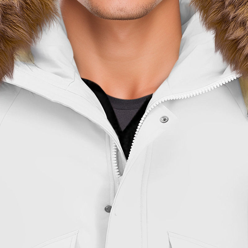 Hooded Duck Down Puffer Jacket 2XL White Quilted Polyester Elastane Warm