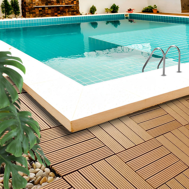 2X 11 pcs Wood Plastic Composite Decking Tiles 30x30x2.2cm Coffee Slip Resistant