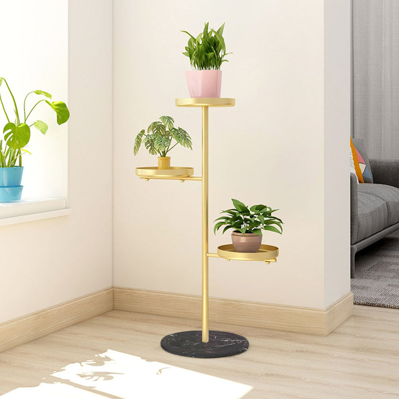 3 Tier Gold Metal Round Plant Stand Marble Base Removable Trays 32cmx22cmx88cm