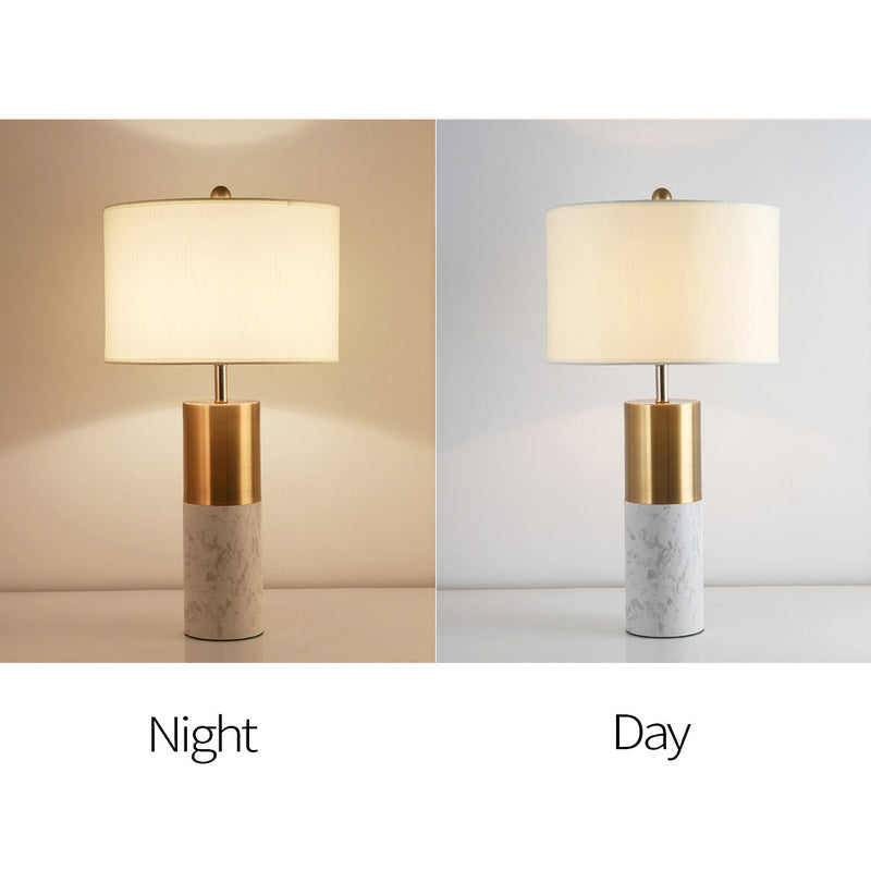 4X Table Lamps Metal Fabric White Marble Gold Cylinder Base 60cm Drum Shade