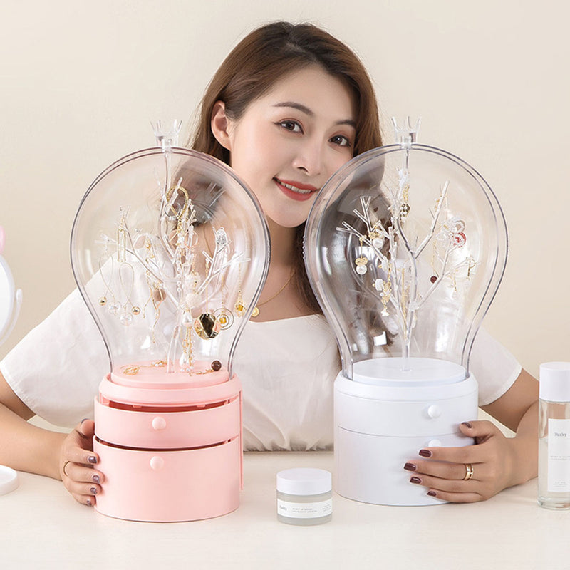 Pink 2 Layer Rotating Jewelry Box Waterproof Dustproof Organizer 360 Degree