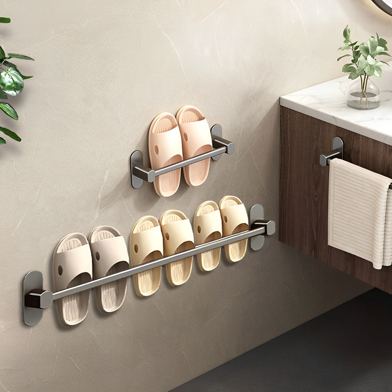 2X 69cm Wall Mounted Aluminum Slipper Rack Black Adhesive Rust Proof