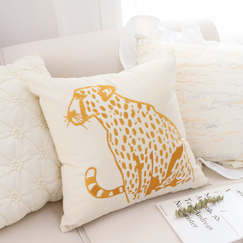 2X Throw Pillow 45cm Polyester White Golden Leopard Design Square Thick