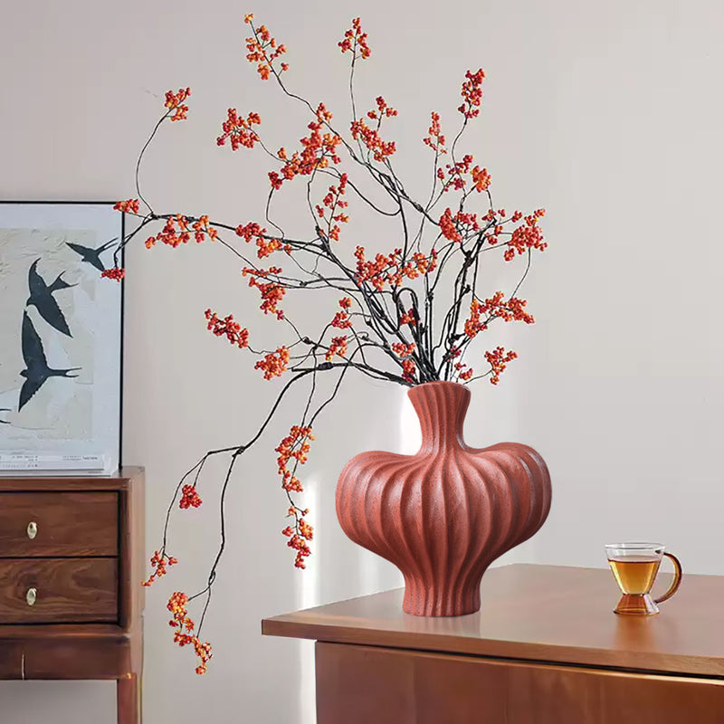 Small Ceramic Decorative Vase 25X24cm Matte Red Countertop Handmade