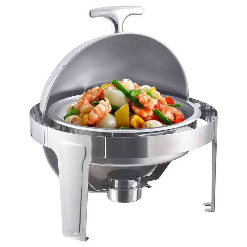 2X 6L Stainless Steel Round Roll Top Chafer Buffet Warmer Dishwasher Safe