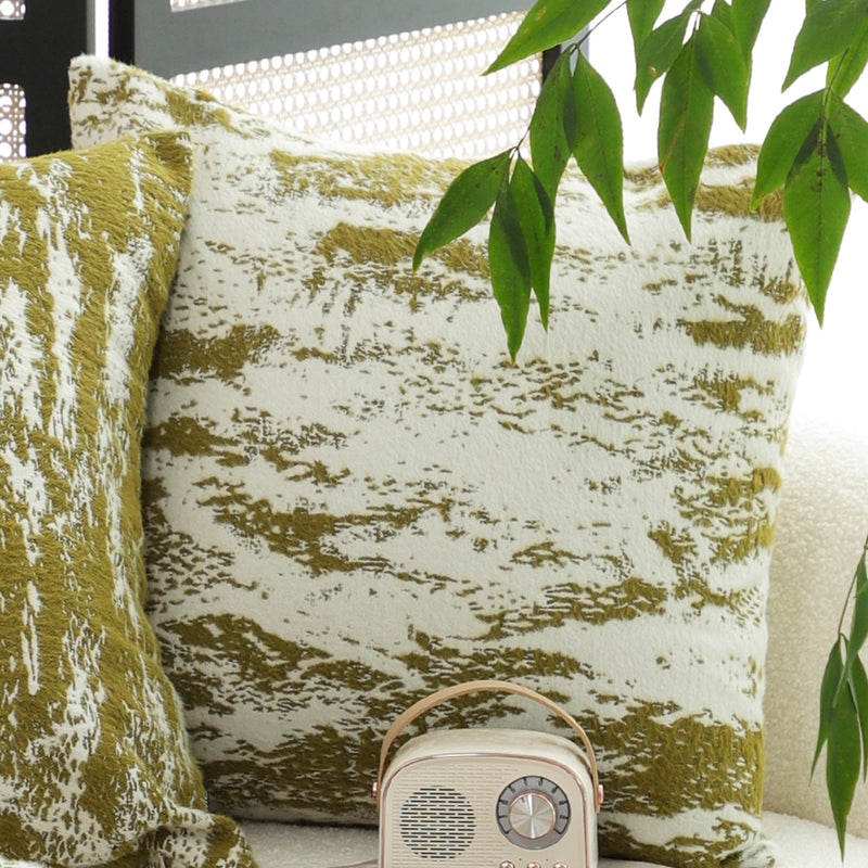 Throw Pillow 50x50x18cm Plush Polyester Cotton Blend Thick White Olive Green