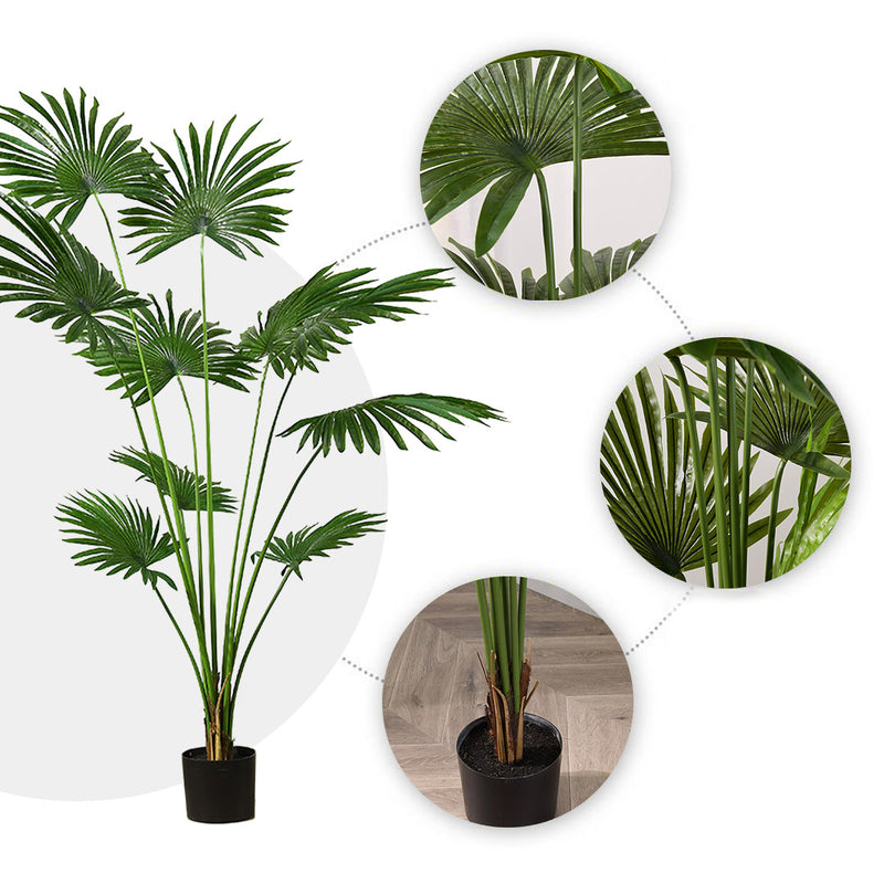 2X 180cm Artificial Polyethylene Fan Palm Tree Green Indoor Outdoor Black Pot