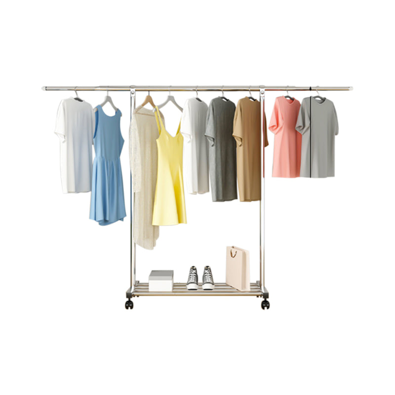 Floor Standing Clothes Rack 201 Stainless Steel 240x150x120cm 3 Poles Wheels