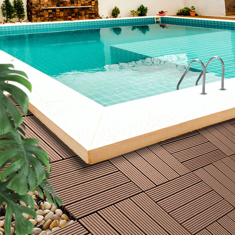 11 pcs Wooden Composite Decking Tiles 30X30X2.2cm Light Chocolate Interlocking
