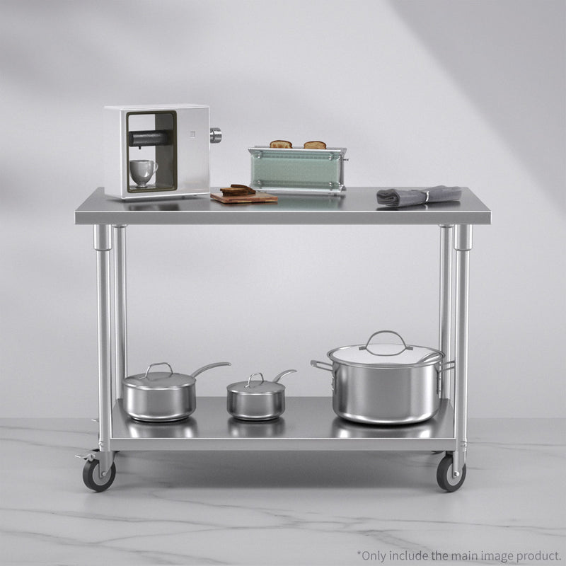 120cm Stainless Steel Commercial Prep Workbench Table With Locking Castor Wheels