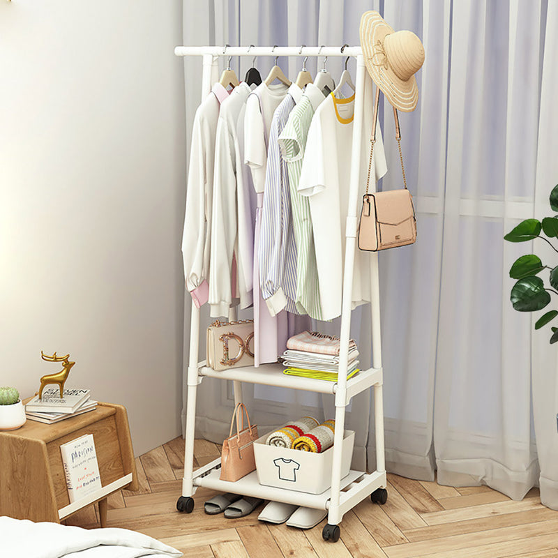 2-in-1 Clothes Shoe Rack Space-Saving Triangular Storage with Wheels White