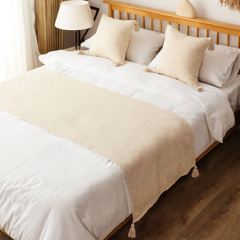 Vintage Bed Scarf Runner 70x240cm Polyester Beige 2 Cushions 45x45cm Set of 3