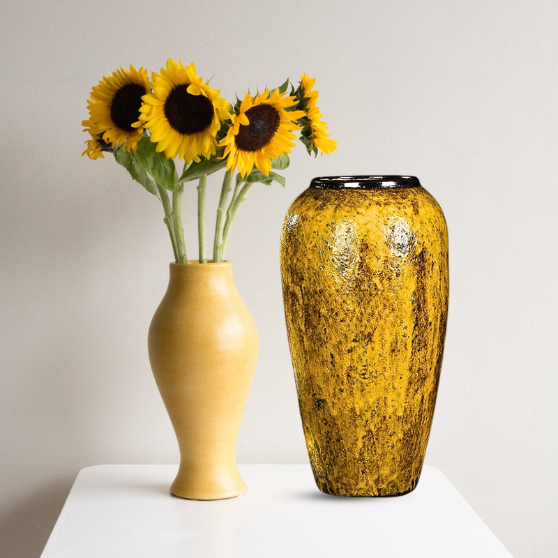 Large Yellow Ceramic Flower Vase 35x17cm Elegant Home Decor Living Room