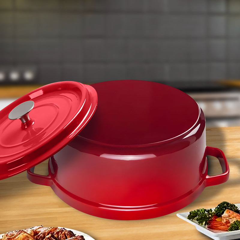 Cast Iron Enamel Casserole 26cm 5L Induction Ready Red With Lid