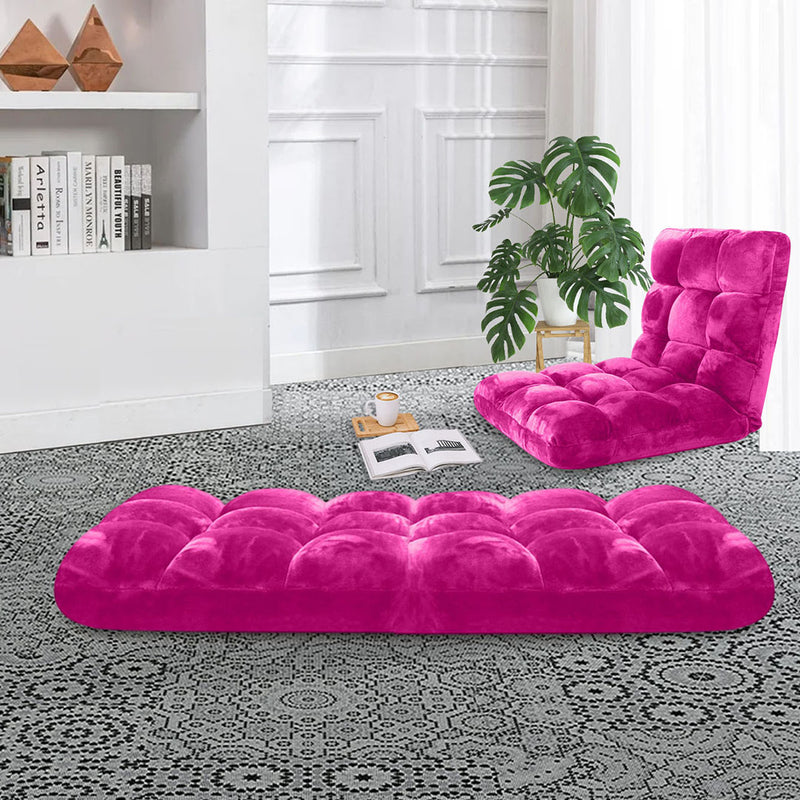 2X Folding Floor Recliner Cushion Plush Memory Foam Pink 108x53x10cm 6 Positions