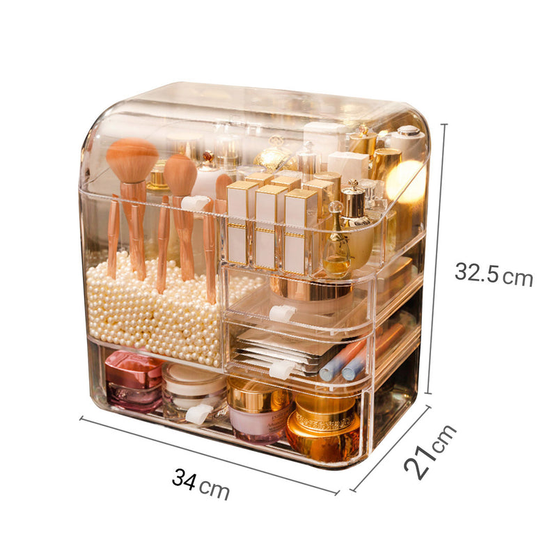 Transparent Plastic Makeup Skincare Organizer Box with Lid and Drawers
