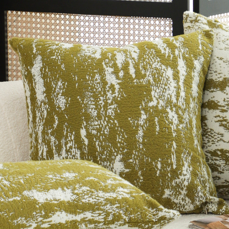 2X 50x50x18cm Throw Pillow Plush Polyester Cotton White Olive Green