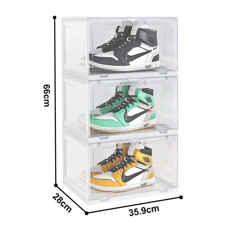 2X 3 Tier Clear Plastic Shoe Organizer 35.9x28x66cm Stackable Magnetic Door