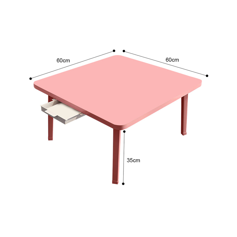 Pink Portable Floor Table 60x60x35cm Particleboard Metal Mini Desk Drawer