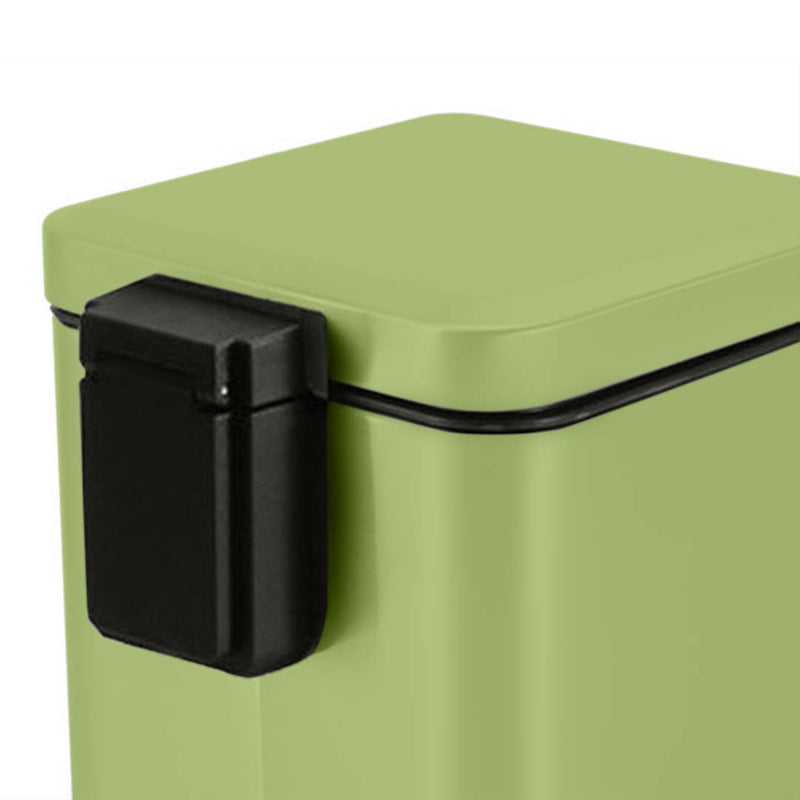Stainless Steel Pedal Trash Bin 12L Square Green Hands-Free Soft-Close Lid