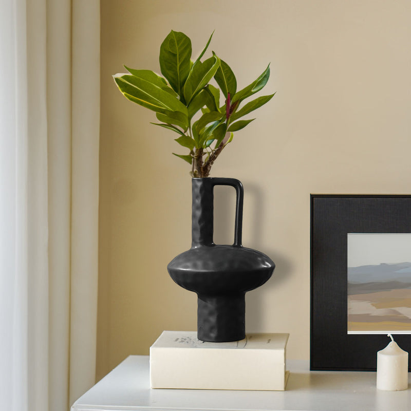 2X 20x30cm Black Ceramic Vase Contemporary Minimalist Ornament Home Decor