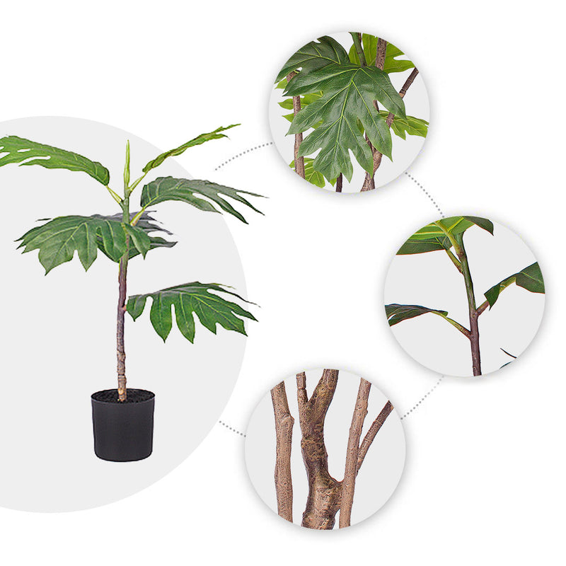 4X 60cm Artificial Philodendron Split Leaf Plant Plastic Green With Black Pot
