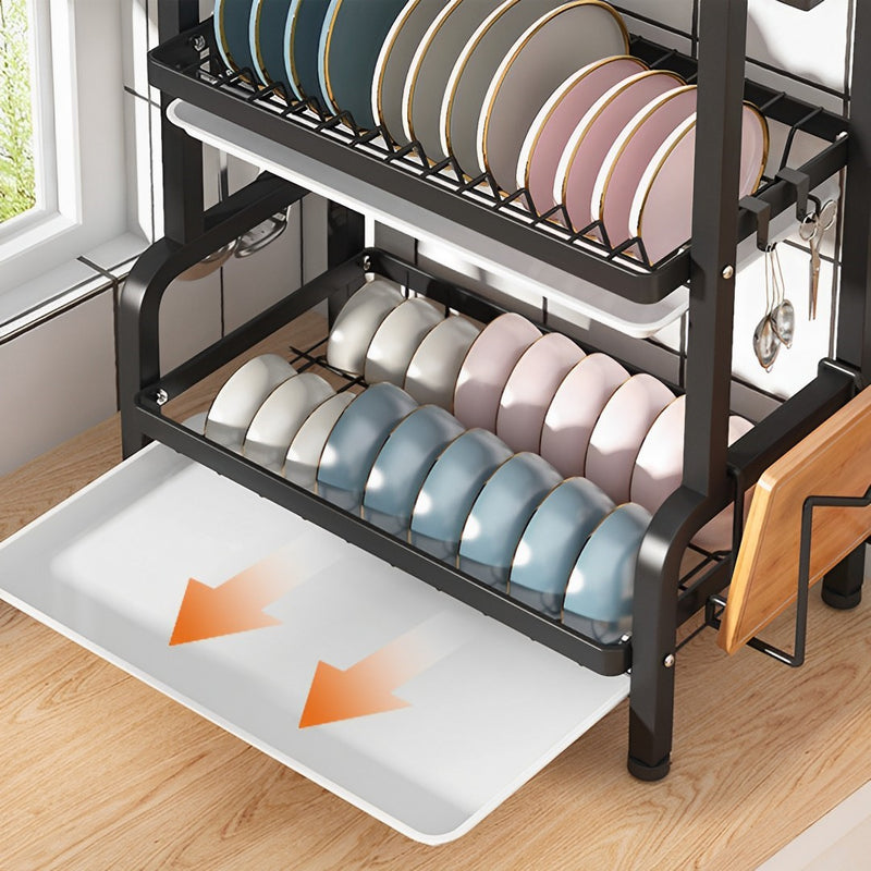 2X 3 Tier 62cm Black Carbon Steel Countertop Dish Rack Cutlery Board Holders