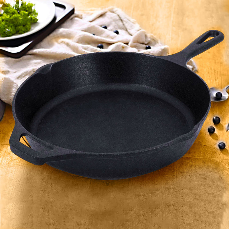 Cast Iron 30cm Round Skillet Pre Seasoned Nonstick Induction Ready Helper Handle