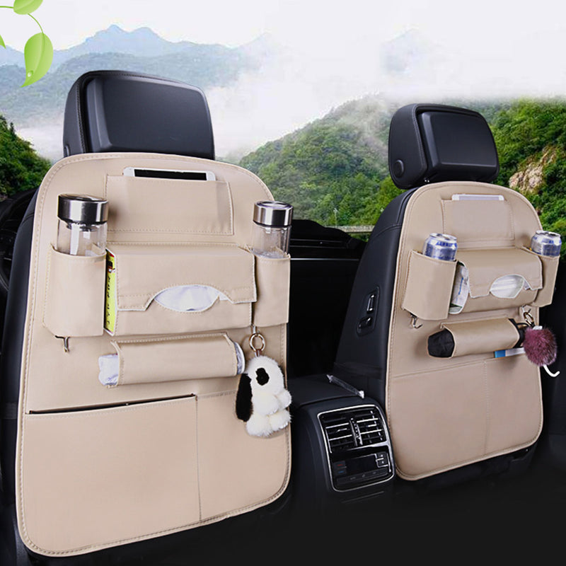 PVC Leather Car Back Seat Organizer Multi Pocket iPad Holder White 50x65cm