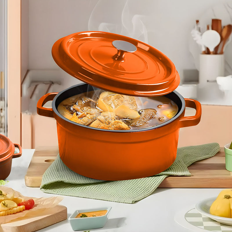 Cast Iron Enamel 26cm Stewpot Casserole Pot With Lid 5L Orange Dishwasher Safe