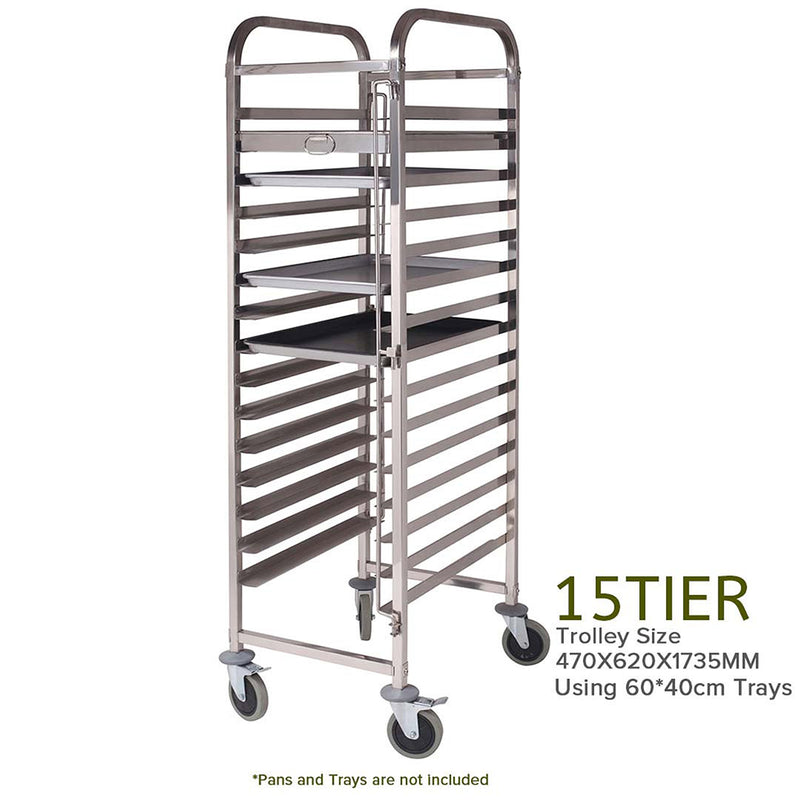 Gastronorm Trolley 15 Tier Stainless Steel Aluminum 60x40cm Lockable Castors