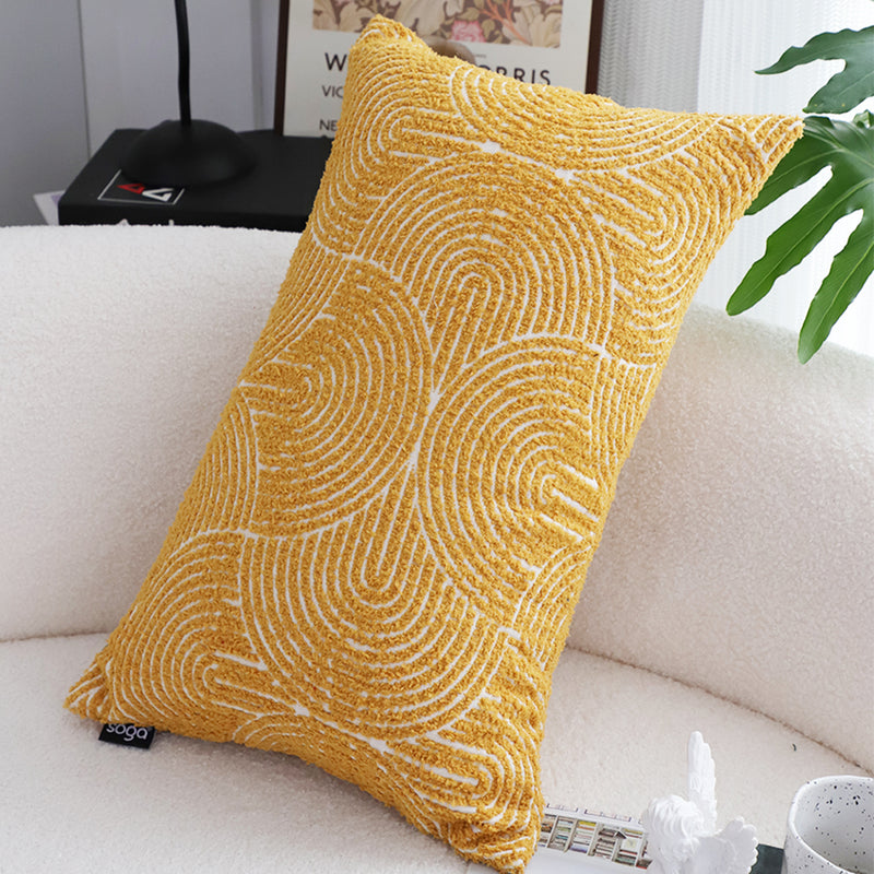 35x55x18cm Mustard Yellow Geometric Corded Throw Pillow Indoor Outdoor
