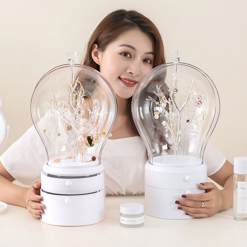 360 Rotating 2 Tier Jewelry Storage Box Abs Compact White Waterproof Dustproof