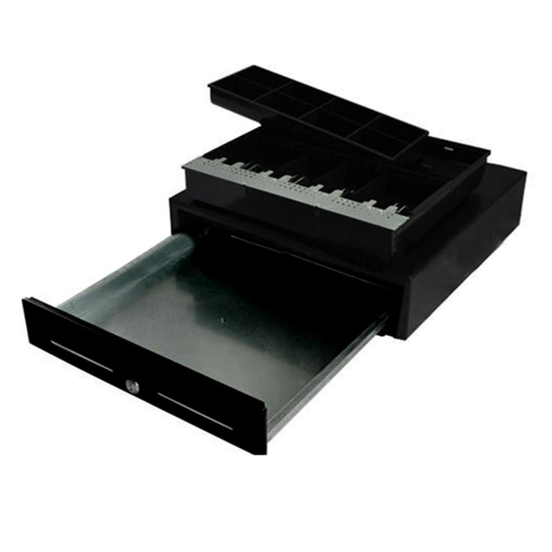 Black Heavy Duty Cash Drawer 4 Bills 8 Coins 3 Lock Options Steel POS 410