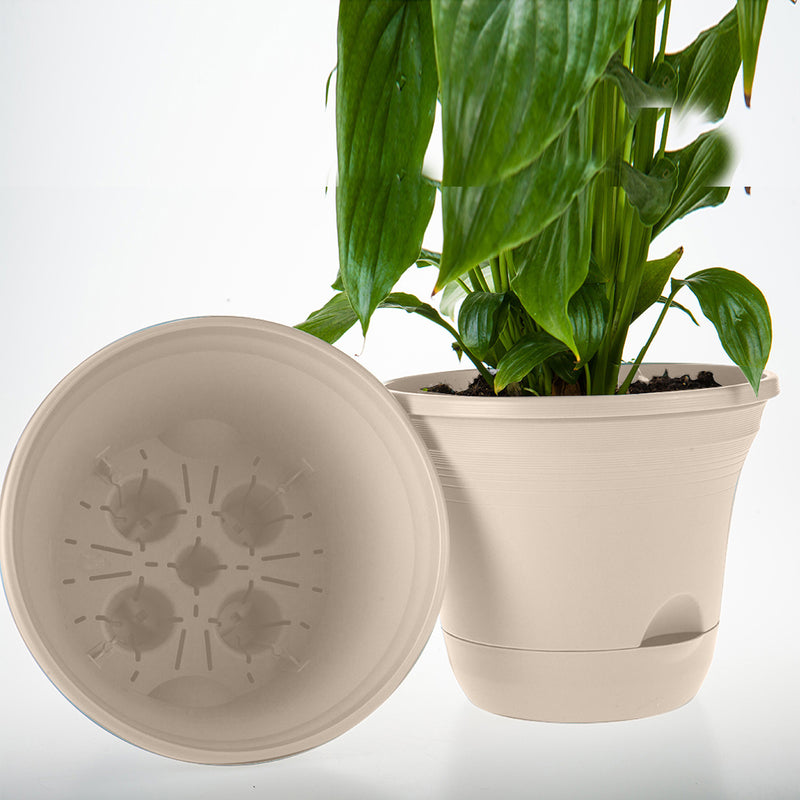 Plastic Self Watering Planter Pot Indoor Outdoor Beige 19.5 cm Set of 3