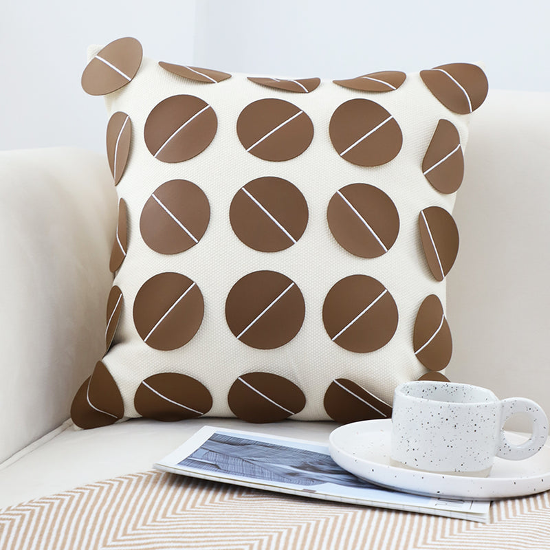 2X 45cm Brown Leather Square Pillow 3D Circle Pattern Decorative Cushion