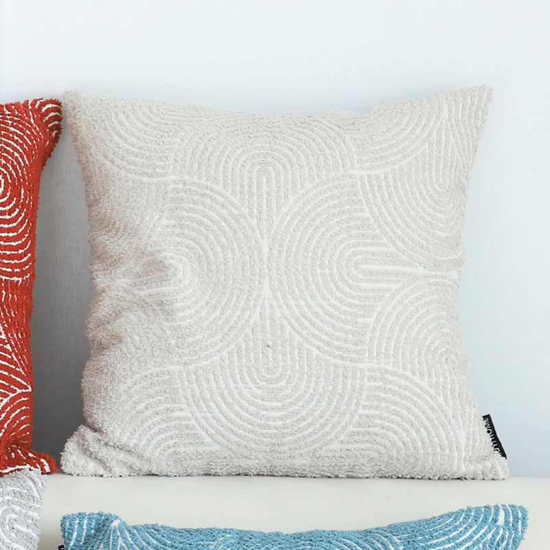 2X Polyester Cotton Throw Pillow 50x50x18cm Off White Embroidered Decorative