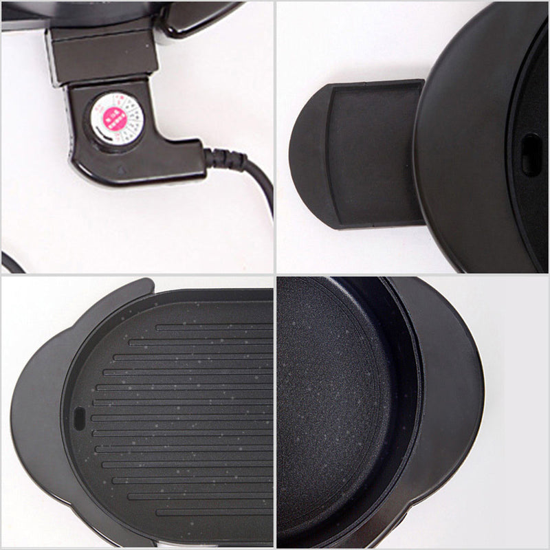 2X Electric Non Stick Teppanyaki Hotpot Grill Combo 2900W 2 To 8 Person Black