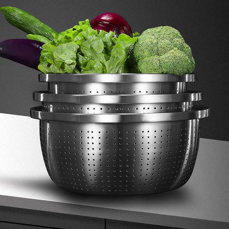 2X 3 Piece 18 10 Stainless Steel Nesting Perforated Colander Set 20Cm 22Cm 24Cm